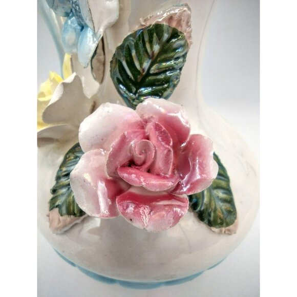 Lusterware Pitcher Vase with Flower Accents and Handle 8 Inches Vintage - Picture 10 of 14